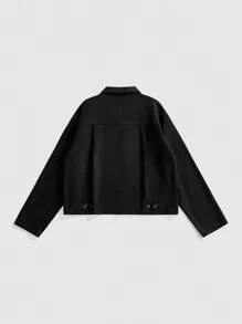 ROMWE MEN Street Life Men's Loose Short Abstract Print Jacket - Black - View 2