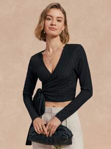 Chiquease Women Plain Color Long Sleeve Lace-Up Casual Blouse, Everyday Wear