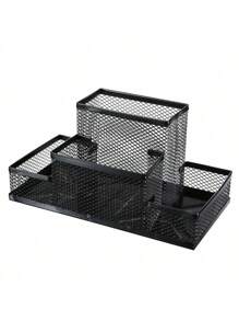 1 Pack Desk Organizer Desktop Mesh Pen Pencil Holder Caddy With 4 Compartments, Office Home School Classroom Accessories Cool Supplies Black Back To School