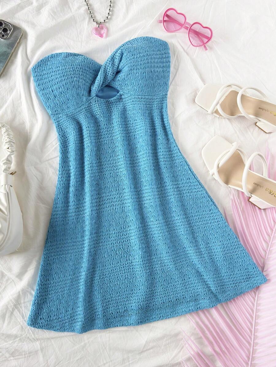 Soleia Váy ngắn chữ A dệt kim jacquard họa tiết màu xanh lam dành cho nữ - Màu xanh lam - Xem 1