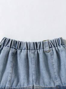 2 件套青少年女孩休闲街头风字母印花镂空长袖 Polo 衫搭配牛仔裙套装，适合春、夏、秋季