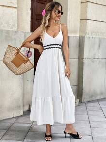 Chiquease Vestido casual de tirantes finos de unicolor y parches minimalista y largo para mujer