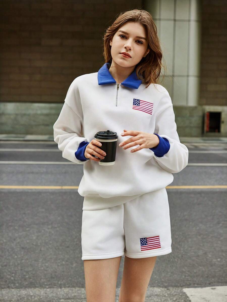 Jouncy 2pcs Women's Simple Fashion Casual Everyday Top & Bottom Set - White - View 1