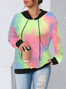 SHEIN LUNE Plus Size Plain Color Patchwork Long Sleeve Casual Sweatshirt Pullover Fall Sweatshirt - Multicolor - View 1