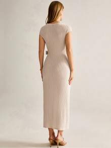 MaterniWear Maternity Old Money   Ribbed Knit Belted Casual Midi Dress