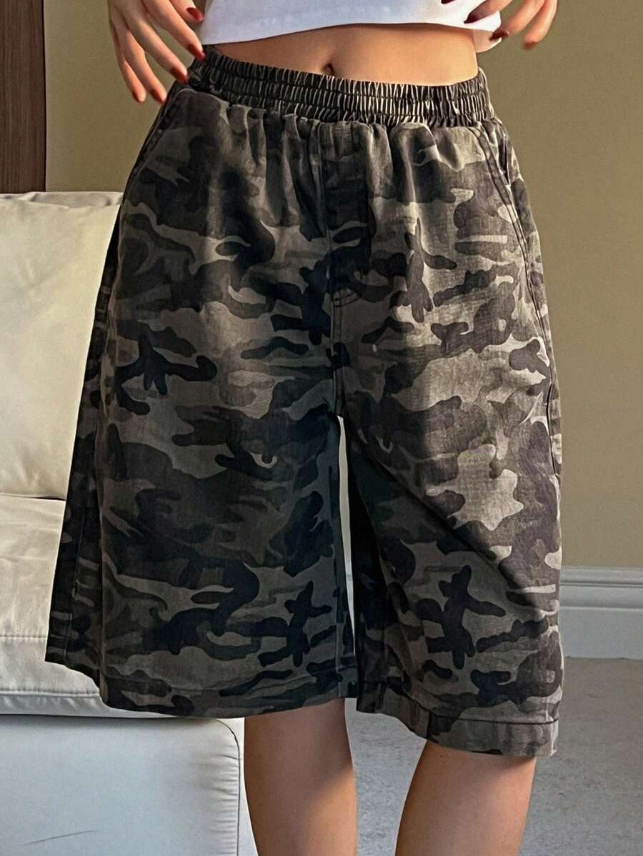 DAZY 夏季新款宽松休闲复古破洞迷彩女式牛仔裤