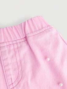 SHEIN Baby Girl Cherry Print Adorable Beaded Pastel Pink A-Line Mini Skirt,Kid Girls Spring And Summer Casual Vacation Country Boho Wear, Beach Outfits For Kid Girls, Skirt Baby Girl - Baby Pink - View 3