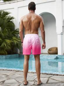 Surfspeed Men's Ombre Striped Print Drawstring Waist Beach Shorts - Multicolor - View 2