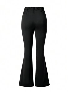 SHEIN Explorewe Teen Girl Black Flared Pants With Print - Black - View 3