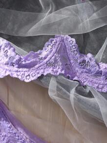 SHEIN Women's Simple Floral Lace Sexy Lingerie Set (2pcs Bra And Panty Set With Underwire) For Going Out - Mauve Purple - View 4