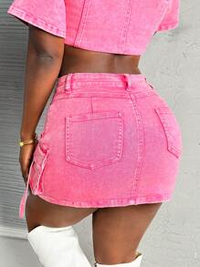 Slaydiva Women's Denim Skirt Sexy Bodycon Skirt Stretch Mini Work Pocket Skirt Blue Y2K Skirt Homecoming Dress Short Fall Skirts Y2k Clothes Game Day - Pink - View 3