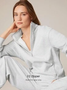 GLOWMODE 日常羊毛半拉链臀长长袖运动衫，带侧袋，日常休闲