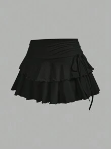 SHEIN MOD 两件套女士休闲简约褶皱腰A字裙，适合演唱会、游轮、夜店等场合，性感百搭，外出穿着