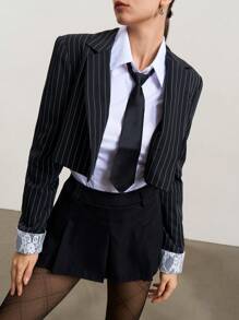 SHEIN Unity Jachetă blazer de damă, stil business casual, ținute cu sirenă de birou, inspirată de influențele rețelelor de socializare, stil vechi cu bani, floral 3D, patchwork din dantelă