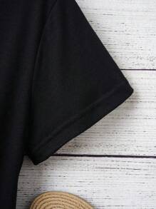 SHEIN LUNE Áo thun nữ cổ tròn tay ngắn in họa tiết đơn giản "Jesus" - màu đen - Xem 3