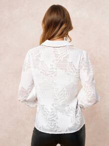 SHEIN Clasi White Cut-Out Detail Form-Fitting Women Long Sleeve Blouse Business Casual Woman Teacher Clothes Classy Elegant - White - View 2