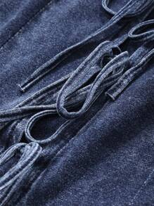 DAZY 女士扎染系带休闲街头风修身长袖牛仔衬衫 - 中等水洗藍 - 查看 7