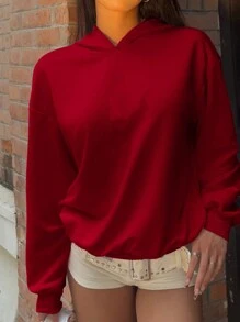 SHEIN EZwear Casual Minimalist Car Graphic Print Oversized Hoodie, Thick And Loose Fit For Women, Suitable For Autumn/Winter Back To School Fall And Winter Clothing - Red - View 3