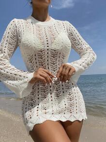 Swim Vcay Summer Outfits For Women Summer Beach Floral Lace Cover Up - White - View 2