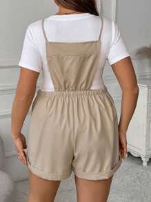 SHEIN LUNE Plus Size Women's Front Tie Pocket Loose Casual Bib Overall Shorts, Spring/Summer