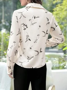 EMERY ROSE Elegant Casual Beige Floral Print Long Sleeve Blouse For Women Fall Cloth For Women - Apricot - View 2