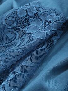 DAZY Plain Color Ruched Collar Lace Splice Bathrobe Pajama - Blue - View 9