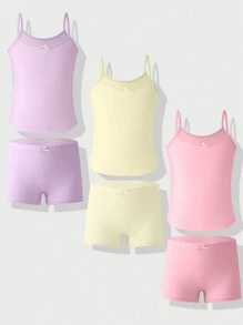 Set de 3 piezas de camiseta y ropa interior tipo braga de unicolor, dulce y bonito para niña