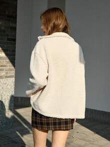 Jouncy Chaqueta casual con cremallera frontal, manga larga y bordado de letras para mujer