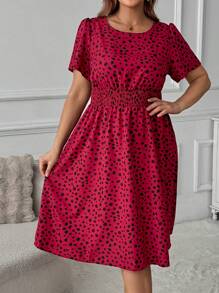 SHEIN LUNE Plus Size Women Spring Short Sleeve Floral Print Belted Casual Dress For Summer