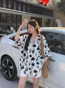 DAZY Blusa casual de mujer con estampado floral y abierta en la parte delantera, para el verano