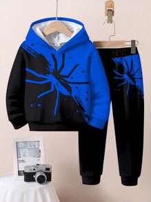 SHEIN Leap Crew 2 件套年轻男孩宽松运动休闲简约舒适长袖连帽衫运动衫 - 彩色 - 查看 3