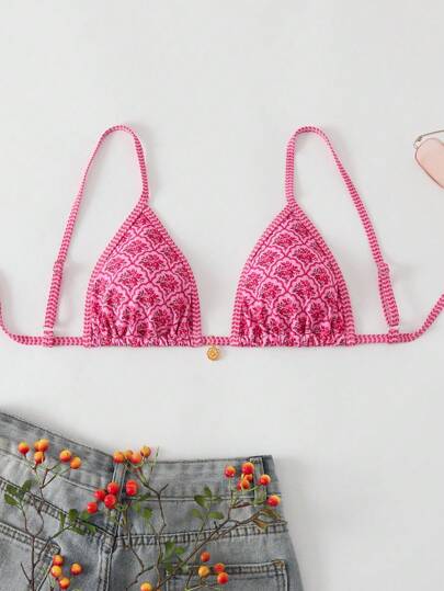 Swim Mod Women's Random Floral Print Spaghetti Strap Summer Beach Bikini Top