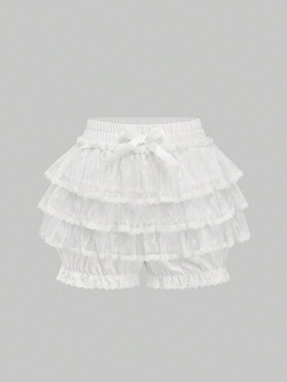 Goth Jupe gâteau multicouches Lolita avec nœud, shorts blancs gothiques en dentelle épissée avec nœud, citrouille lanterne unie. Robe de demoiselle d'honneur