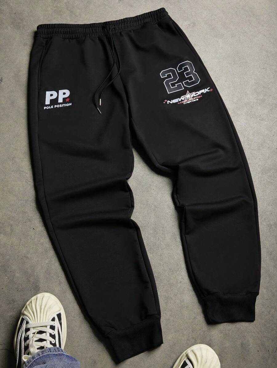 Manfinity Sport Corelite Men's Letter Print Front Tie Waist Casual Sweatpants, Everyday Loungewear Sweat Pants - Brown - View 1