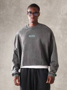 SUMWON Sudadera corta premium de estilo creativo con hombros caídos, de corte ancho, informal, de moda urbana, cómoda para otoño e invierno, estilo deportivo