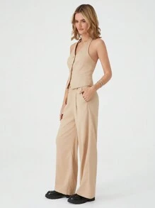 SHEIN EZwear Conjunto de traje de color albaricoque para mujer - Albaricoque - Ver 5
