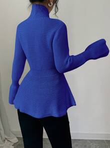 Elenzga 优雅收腰双排扣罗纹荷叶边开衫