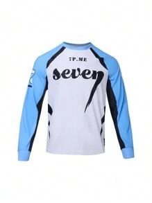 Manfinity Fitness Tricou atletic cu mânecă lungă și cu mânecă raglan pentru bărbați - Albastru si alb - Vizualizare 3