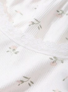DAZY Set de pijama de 2 piezas con pantalonetas y parte superior sin mangas con estampado floral ditsy para mujer