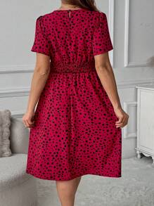 SHEIN LUNE Plus Size Women Spring Short Sleeve Floral Print Belted Casual Dress For Summer