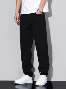 RivetRise Men's Solid Color Pocket Simple Casual Jeans - Black - View 6