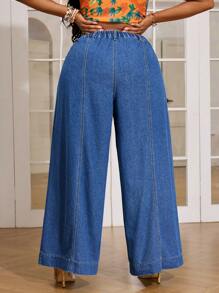 SHEIN SXY Plus Size Casual Loose Baggy Jeans With Diagonal Pockets - Blue - View 2