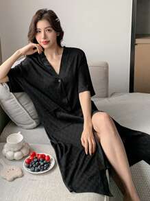 DAZY Loose Solid Color Short Sleeve Women Bathrobe
