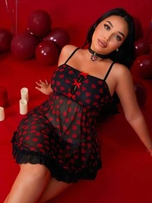 2pcs/Set Plus Size Sexy Lace Nightgown And G-String For Valentine's Day