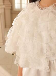 Tween Girl Elegant Party Lace Ruffled Shawl & Dress 2pcs Set,Holiday,Summer,Travel - White - View 4