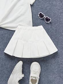 SHEIN Falda de mezclilla plisada y plegada para niña, falda boho bonita para primavera y verano