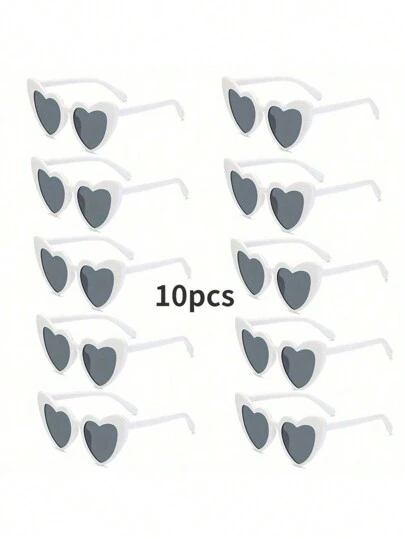 10pcs Cute And Interesting Heart-Shaped Decorative Party Glasses For Both Men And Women, Suitable For Wedding Parties, Dance Parties, Etc., In White Color,Christmas