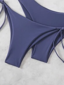 Swim Chiccia 3 Pcs Women's Halter Neck Tied Bikini Top And Bottom Swimwear Set Summer - Dusty Blue - View 4