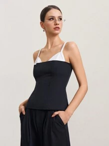 SURIMA Camiseta de mujer versátil y a la moda de color contrastante