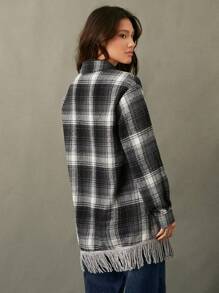WESTFADE Nashville Plaid Check Fringe Button Front Long Sleeve Shirt Jacket - Multicolor - View 4